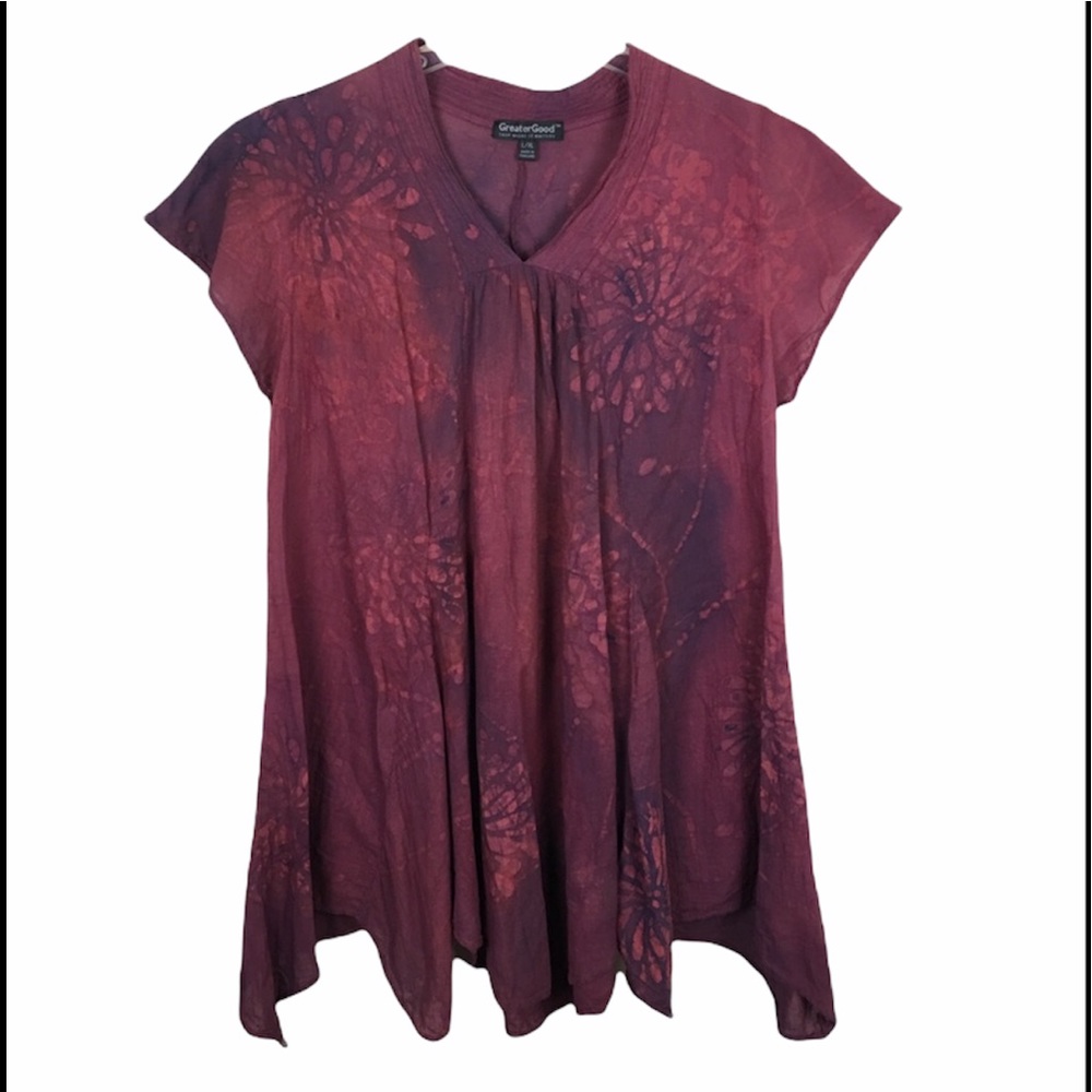 Greater good tie dye tunic asymmetrical hem